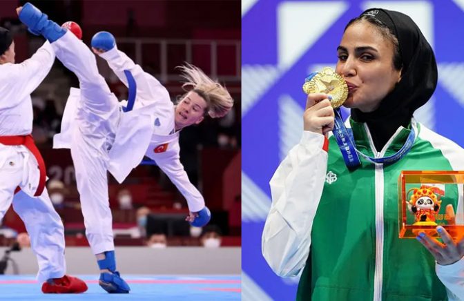 سارا بهمنیار بر سکوی قهرمانی کاراته