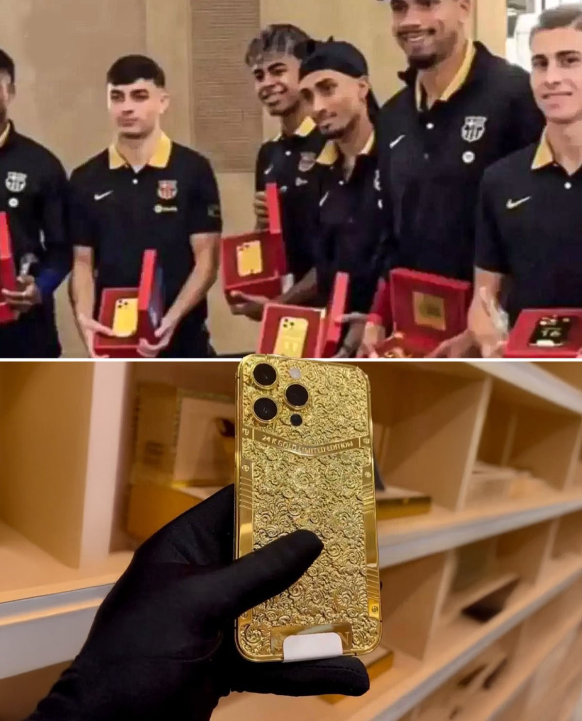 آیفون ۱۷ طلایی در دستان ستاره های بارسا آیفون ۱۷ طلایی در دستان ستاره های بارسا